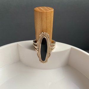 925 Sterling Silver Ring with Oval Black Onyx Stone, Size 6